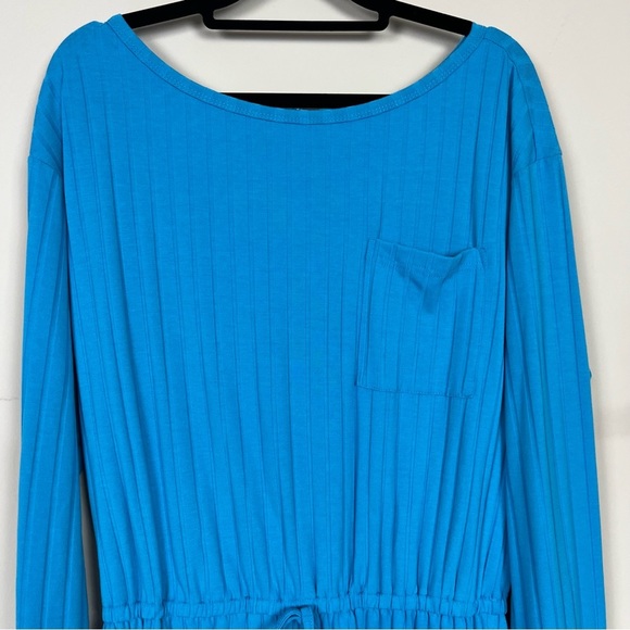 RIBBED LONG SLEEVE ROMPER MEDIUM IN BLUE DRAWSTRING WAIST KEYHOLE BACK M7J753 - Picture 12 of 16